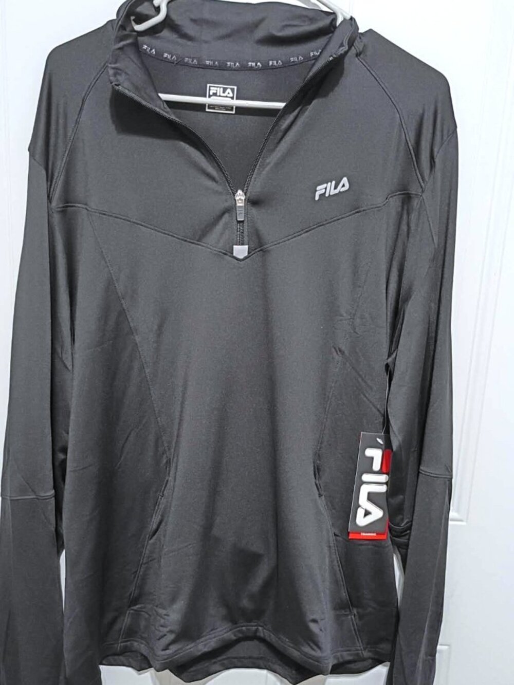 NWT FILA Mens Quarter Zip Pullover, Size L, Black with Silver detail